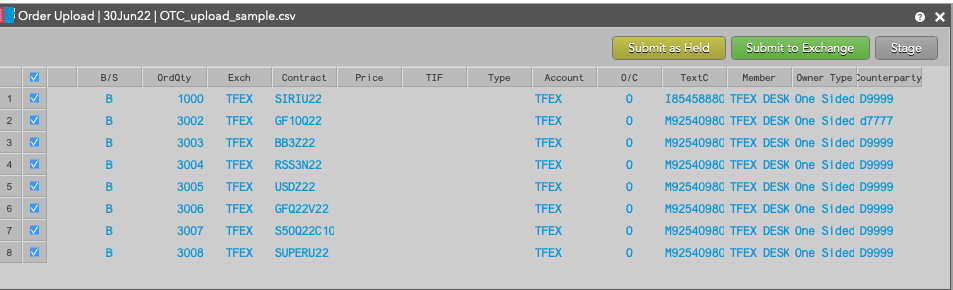 注文アップロード TFEX 注文アップロード